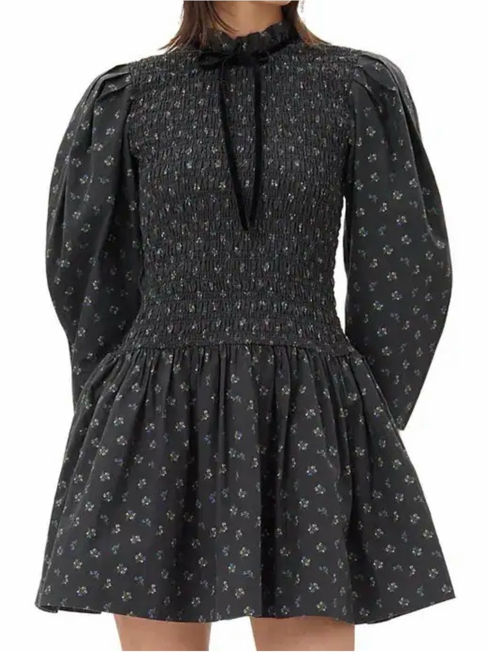 Ganni NWT Sz 36 Printed Open Back Smock Dress